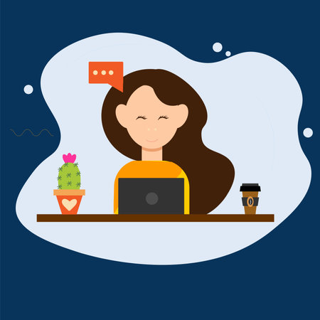 Woman freelance, computer. Bussines.Flat vector illustrationのイラスト素材