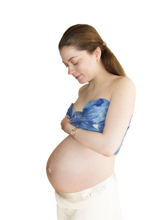 The pregnant woman is isolated on a white background  の写真素材