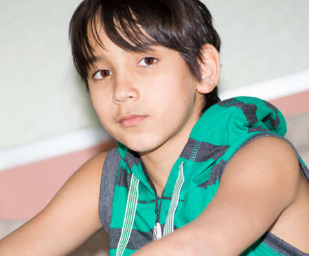 The thoughtful teenager of 11 years.の写真素材