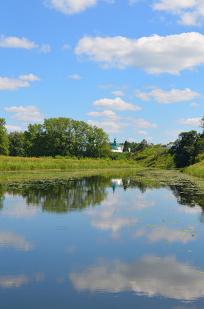 Kamenka river in Suzdal in summer in sunny weatherの写真素材