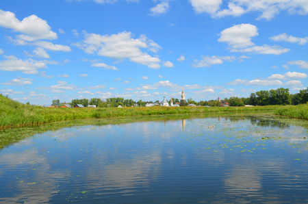 Kamenka river in Suzdal in summer in sunny weatherの写真素材