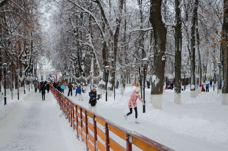 Vladimir, Russia January 1 Square named after A.S. Pushkin skatingのeditorial素材