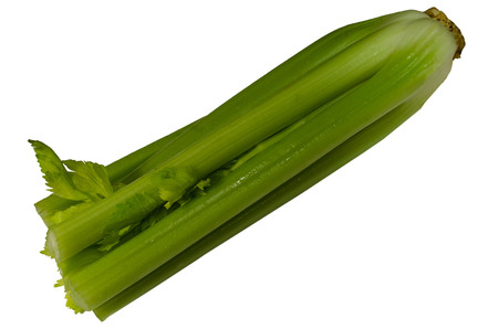 grecelery green celery with cut leaves cooked for cookingen celery stalks on white isolate backgroundの写真素材
