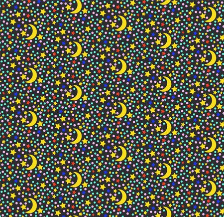 Seamless pattern with a moon, stars and cloudのイラスト素材