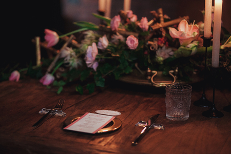 Table set for an event party or wedding reception.の写真素材