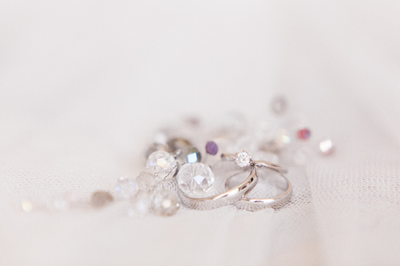 Wedding rings of white gold and angage ringの写真素材
