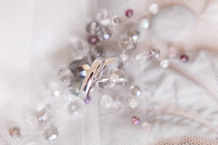 Wedding rings of white gold and angage ringの写真素材