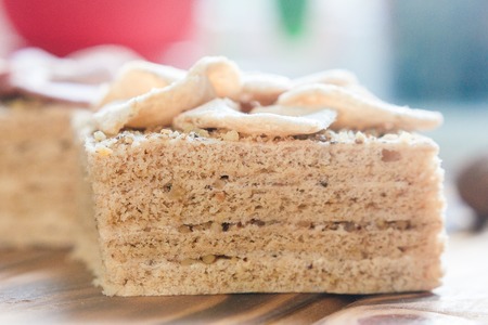 Pastila pieces - traditional sugarfree sweets homemade of fruits and hazelnuts. Side macro photoの写真素材