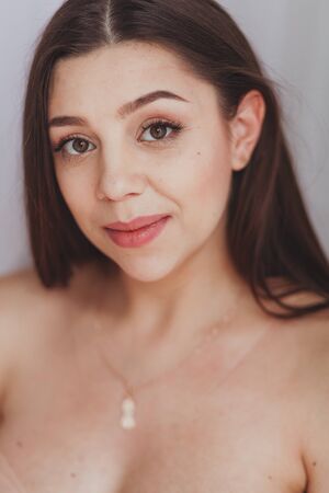 Beautiful Young Woman with Clean Fresh Skin. Natural beautyの写真素材
