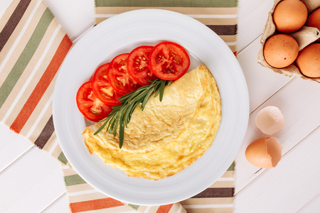 Omelette Egg Slice Tomato Breakfast Top Viewの写真素材