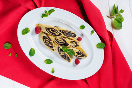 Crepe Poppy Filling Pancake Week Breakfast Flatlayの写真素材