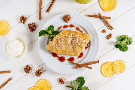 Apple Pastry Strudel Cake Stuffed Dessert Cut Topの写真素材