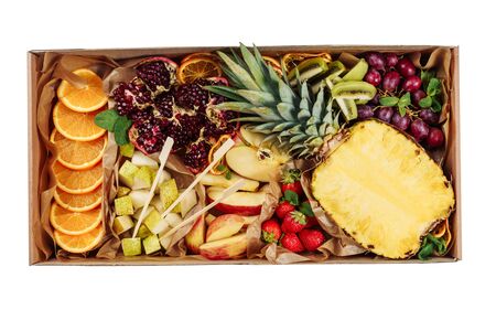 Carton Fruit Box Mixed Fresh Food for Deliveryの写真素材