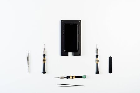 Repair Smartphone Tool for Broken Display Flat Layの写真素材
