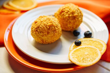 Deep Fried Icecream Cheese Ball Dessert Close-upの写真素材