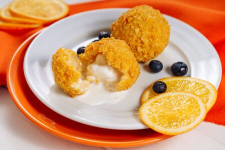 Deep Fried Ice Cream Ball Tempura Sweet Dessertの写真素材