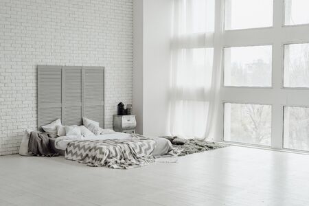 Cozy Grey Bedroom Interior Spacious Big Designの写真素材