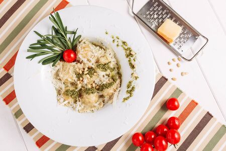 Italian Ravioli Dish Top Grated Parmesan Cheeseの写真素材