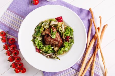 Tasty Roast Pork Meat Tenderloin Greens Saladの写真素材