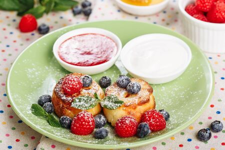 Cottage Cheese Pancake Sweet Berry Meal Side Viewの写真素材