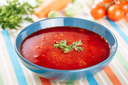 Ukrainian Borscht Bowl with Parsley Dinner Closeupの写真素材