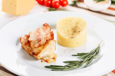 Mashed Potato Baked Chicken Breast Close-up Viewの写真素材
