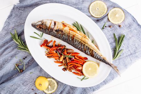 Cooked Grilled Mackerel Scomber Healthy Fishの写真素材