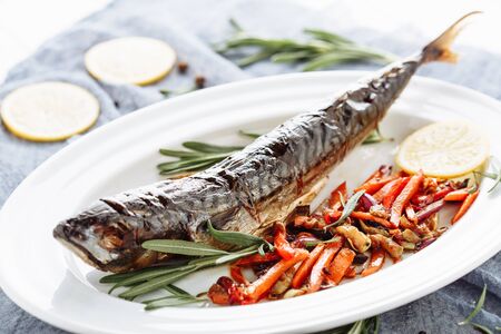 Grilled Mackerel Scomber Fish Healthy Cookedの写真素材