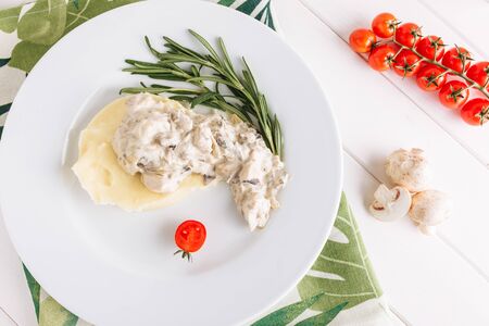 Mashed Potato Mushroom Chicken Gravy Top Down Viewの写真素材