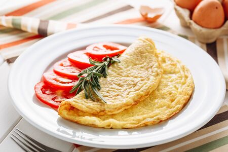Fried Omelette with Tomato for Healthy Breakfastの写真素材
