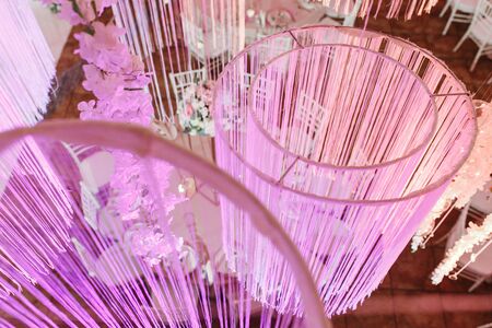 amazing luxury decorated place ceiling for wedding reception, catering in restaurantの写真素材