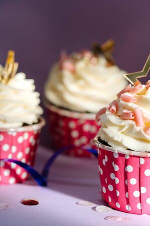 Delicious Creamy Cupcakes Celebrative Dessertの写真素材