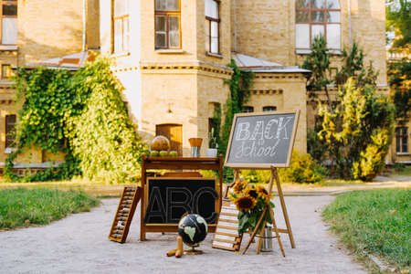 Chalkboard Outside Back-to-school Compositionの写真素材