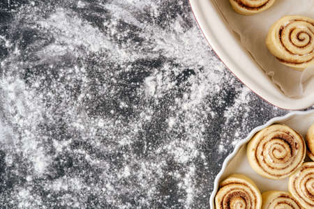 Cookies on Parchment Paper in Baking Dish Top Viewの写真素材