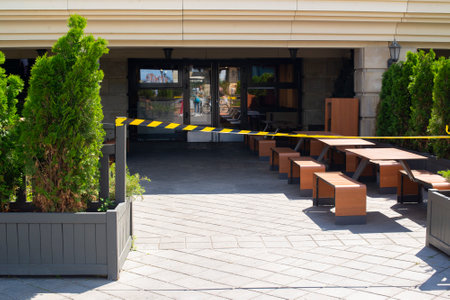 the yellow ribbon a ban on entering the premises of the buildingの写真素材