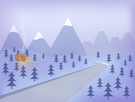 Winter landscape of mountains in the background.のイラスト素材