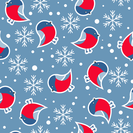 New Year's background with the image of bullfinches. Seamless pattern.のイラスト素材