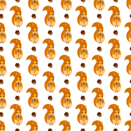 Seamless pattern with a picture of squirrels and nut.のイラスト素材