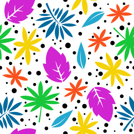 Seamless pattern with the image of tropical leaves. Flat style. Trend Vector. Printsのイラスト素材