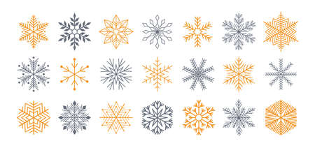Set of isolated snowflakes vector icon silhouette on white background