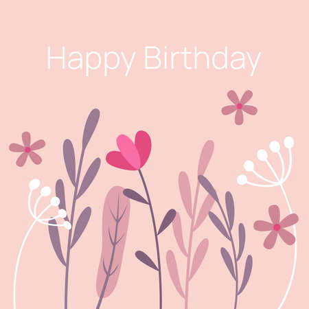 Postcard, poster. Happy Birthday. Beautiful background with flowers. Vector illustration.のイラスト素材