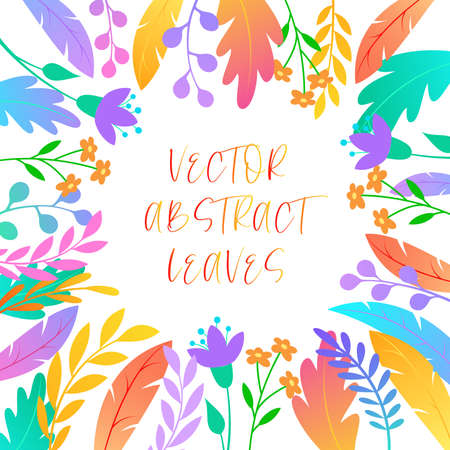 Template on a white background with abstract leaves and flowers. Made in a flat style. Vector.のイラスト素材