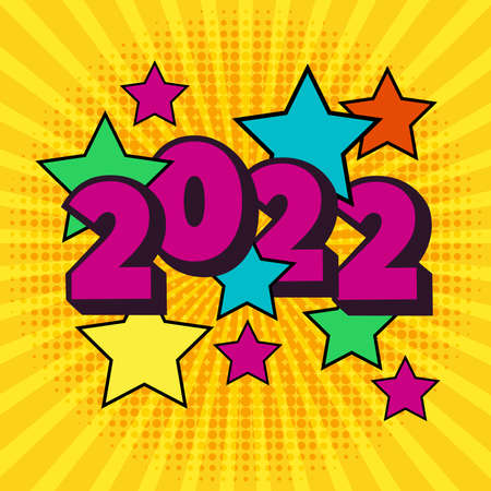 2022. Colorful New Years poster in pop art style. Vector.のイラスト素材