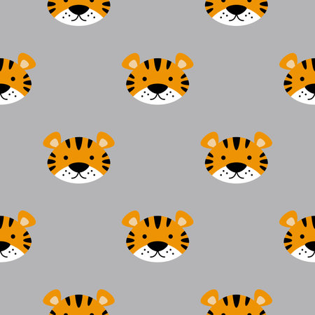 Cute tiger cub. The symbol of 2022 year. Seamless pattern for fabric, wrapping paper, wallpaper.のイラスト素材