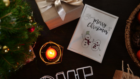 New Years flatley layout in the evening at night. Christmas canoon at home with a Christmas tree,...