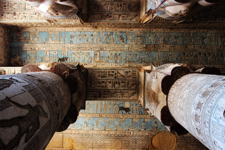 Part of the calendar on the ceiling in the hypostyle hall of the temple of Hathor at Dendera, Egyptのeditorial素材