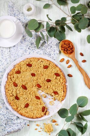 Italian almond cake Sbrisolona on a light backgroundの写真素材