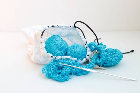 Blue balls from Iris lace white bag for knitting laceの写真素材