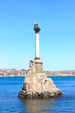 SEVASTOPOL, RUSSIA - Monument to the scuttled ships in Sevastopol. A city in South-West of the Crimean Peninsula on the Black sea coast. Ice-free sea trade port.の写真素材