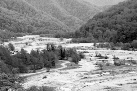 View of the mountain river of the Shahe in the area of the Big Sochiの写真素材